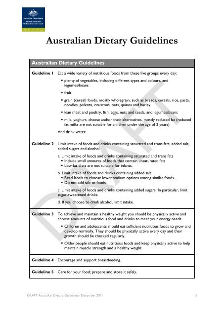 DRAFT Australian Dietary Guidelines - Eat For Health