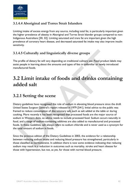 DRAFT Australian Dietary Guidelines - Eat For Health