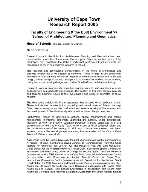 University of Cape Town Research Report 2005