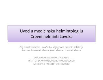 uvod u helmintologiju - Medicinski fakultet - Univerzitet u Beogradu
