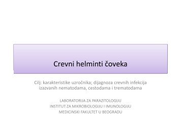 Crevni helminti čoveka - Medicinski fakultet - Univerzitet u Beogradu