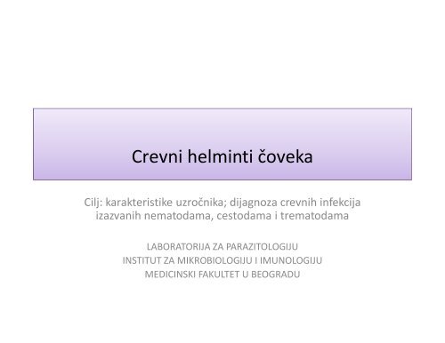 Crevni helminti čoveka - Medicinski fakultet - Univerzitet u Beogradu