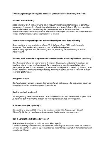 FAQs bij opleiding Pathologists' assistant (uitsnijden voor analisten ...