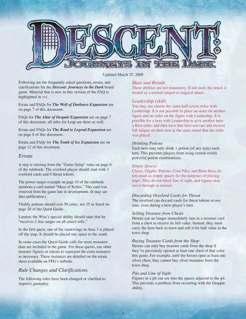 Descent FAQ - Fantasy Flight Games