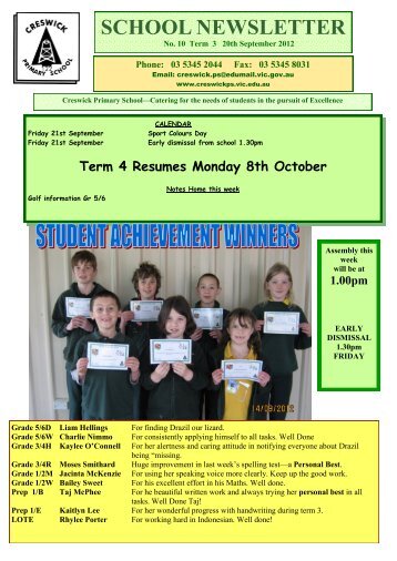 SCHOOL NEWSLETTER - Creswick Primary School