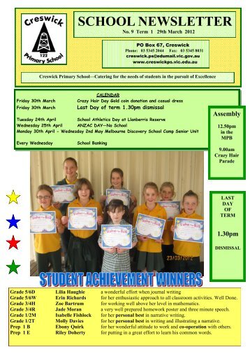 SCHOOL NEWSLETTER - Creswick Primary School