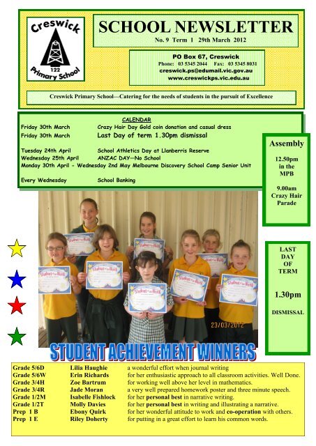 SCHOOL NEWSLETTER - Creswick Primary School