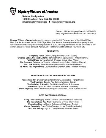 2011 Edgar Nominations - Press Release - The Edgar Awards