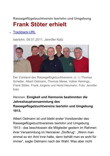 Frank Stöter erhielt - RGZV-Iserlohn und Umgebung