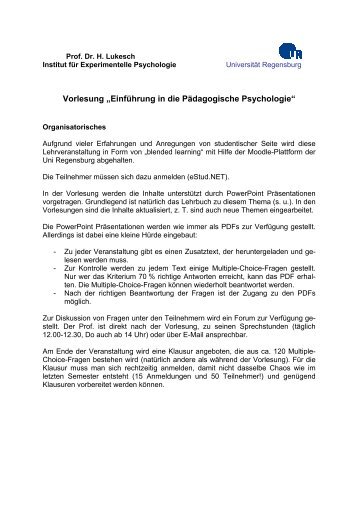 Informationen und Vorlesungsplan - Universität Regensburg