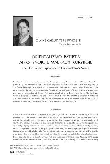 orientalizmo patirtis ankstyvojoje malraux kūryboje - Logos