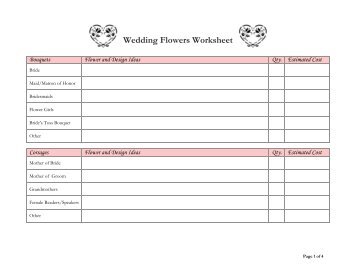 Wedding Flowers Worksheet