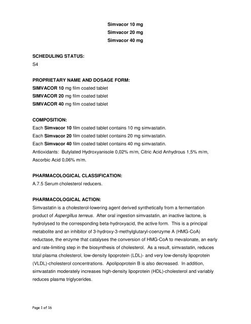 SIMVACOR 10 mg film coated - Pharma Dynamics