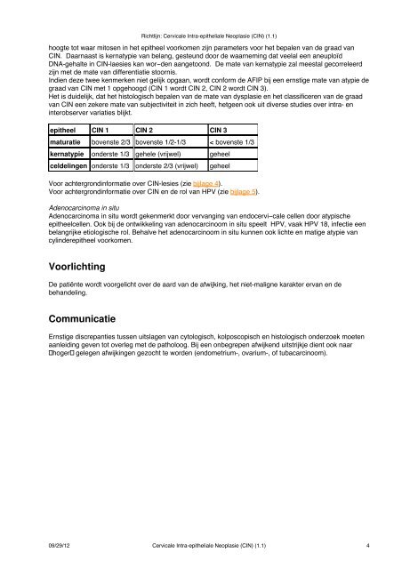 Richtlijn: Cervicale Intra-epitheliale Neoplasie (CIN) (1.1) - Med-Info