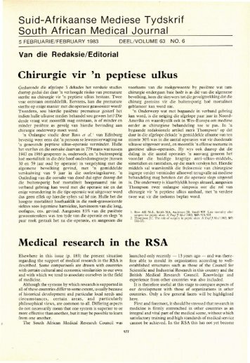 Chirurgie VIr 'n peptIese ulkus Medical research In the RSA