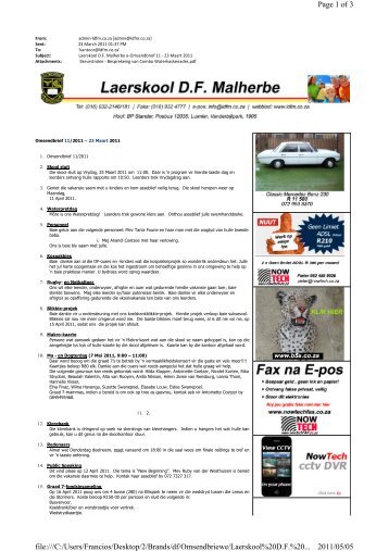 Omsend brief 11 van 2011 - Laerskool DF Malherbe