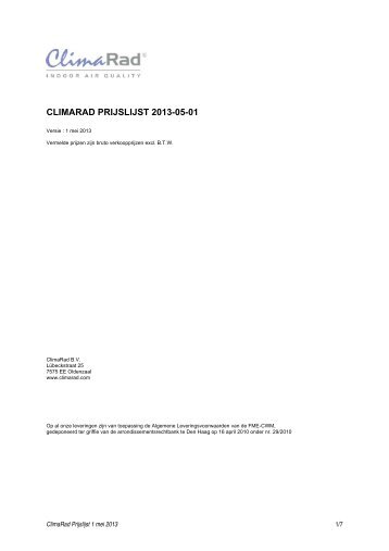 Prijslijst 2013-05-01, geldig voor leveringen vanaf 1 mei ... - Climarad