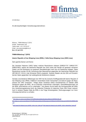 D Brief - bei der Eidgenössischen Finanzmarktaufsicht FINMA