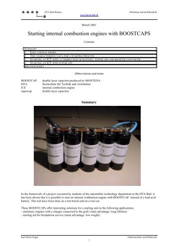 Starting internal combustion engines with BOOSTCAPS