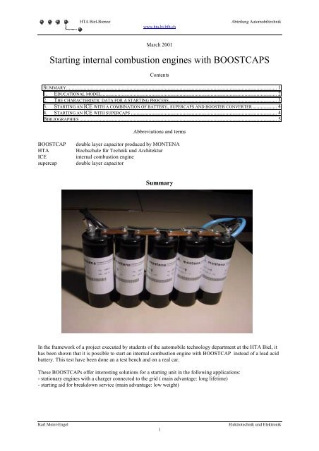 Starting internal combustion engines with BOOSTCAPS