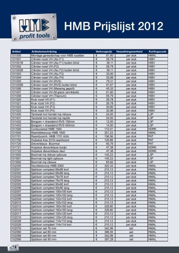 HMB Prijslijst 2012