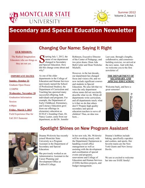 Summer 2012 Newsletter - Montclair State University