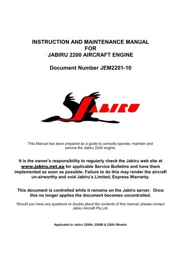 INSTRUCTION AND MAINTENANCE MANUAL - Jabiru Aircraft