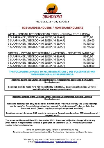 Download Price List - Dikhololo Game Reserve