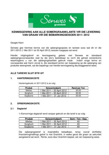 Kennisgewing aan alle somergraankliënte vir die lewering van ...