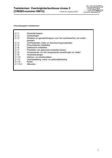 Toetstermen Theorie Voertuiginterieurbouwen (niveau 2) - VOC