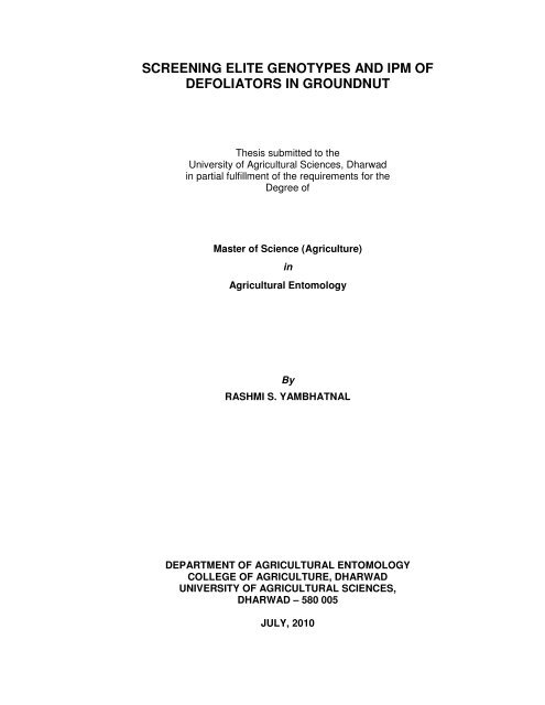 screening elite genotypes and ipm of defoliators in groundnut