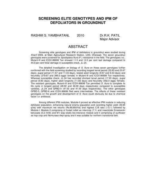 screening elite genotypes and ipm of defoliators in groundnut