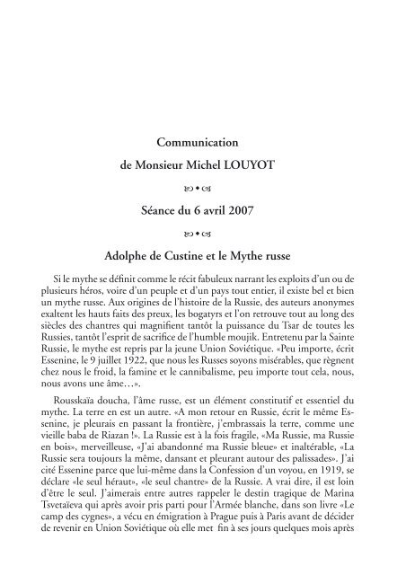 Communication de Monsieur Michel Louyot Séance du 6 avril 2007 ...