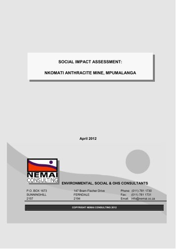 Nkomati Social Impact Assesment Report - Sentula Mining