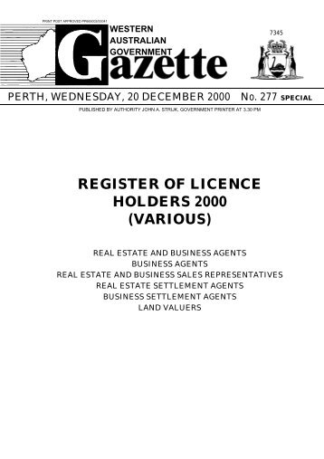 register of licence holders 2000 (various) - State Law Publisher