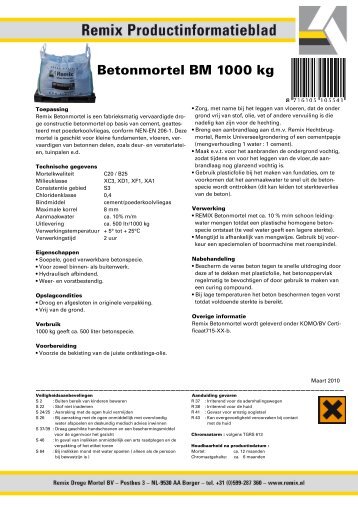 Product- informatieblad big bag - Remix Droge Mortel BV
