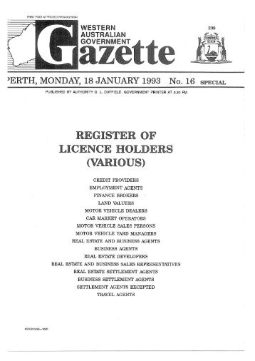 REGISTER OF LICENCE HOLDERS VARIOUS - State Law Publisher