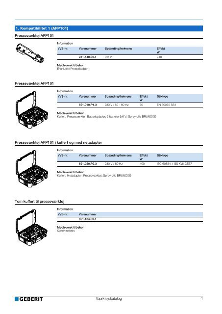 Værktøjskatalog 1 Presseværktøj AFP101 Presseværktøj ... - Geberit