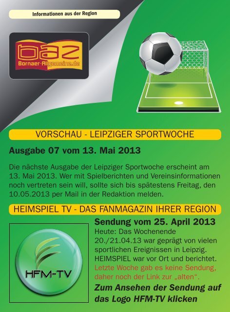 Leipziger Sportwoche - Das Fußballmagazin - Ausgabe 06 vom 06.05.2013