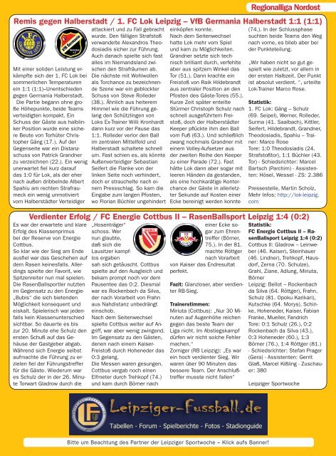 Leipziger Sportwoche - Das Fußballmagazin - Ausgabe 06 vom 06.05.2013