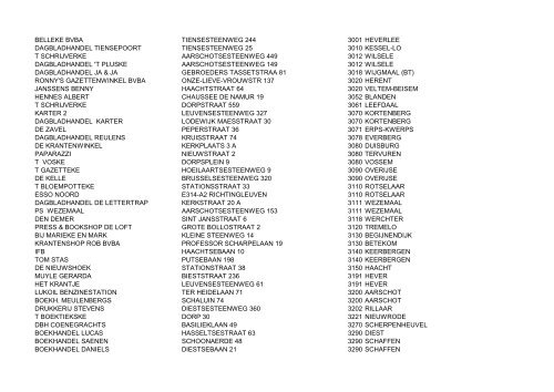 Naam Adres Postcode Plaats PS DE BROUCKERE PLACE PLACE ...