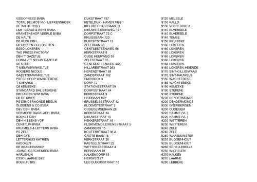 Naam Adres Postcode Plaats PS DE BROUCKERE PLACE PLACE ...