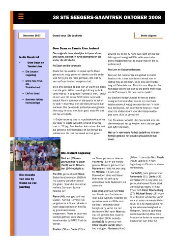 Nuusbrief 6 - Welkom by die Seegers Familie se Webwerf!