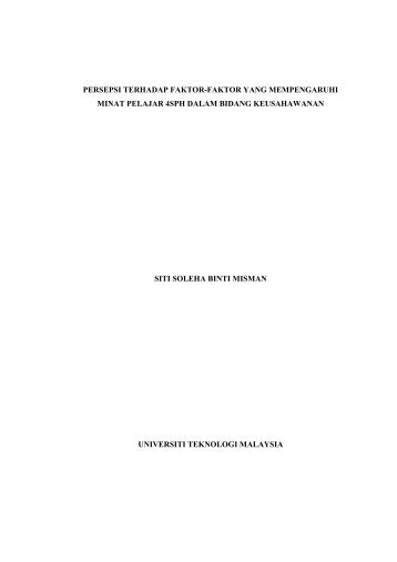 persepsi terhadap faktor-faktor yang mempengaruhi minat pelajar ...