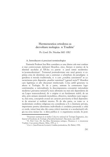 "Hermeneutica ortodoxa ca dezvoltare teologica ... - Revista Teologica