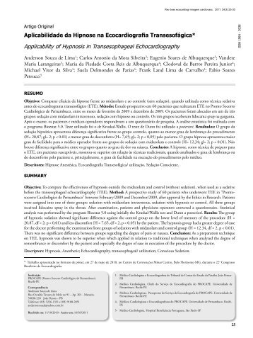 Aplicabilidade da hipnose na ecocardiografia transesofágica