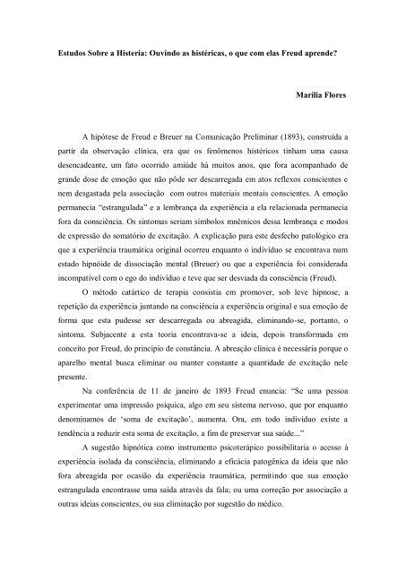 Estudos Sobre a Histeria: Ouvindo as histéricas, o que com elas ...