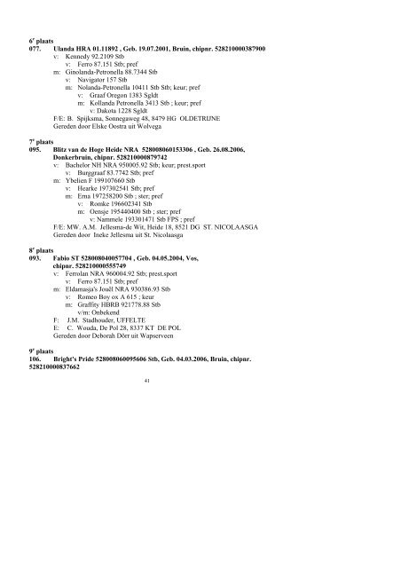 Uitslag regionale keuring Friesland, Groningen, Drenthe d.d. ... - Nrps