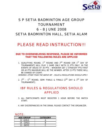 sp setia badminton age group tournament - S P Setia Berhad