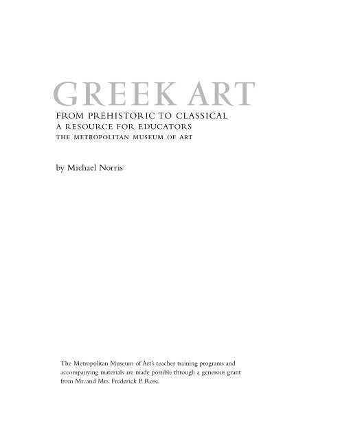Greek Art From Prehistoric to Classical - Metropolitan Museum of Art